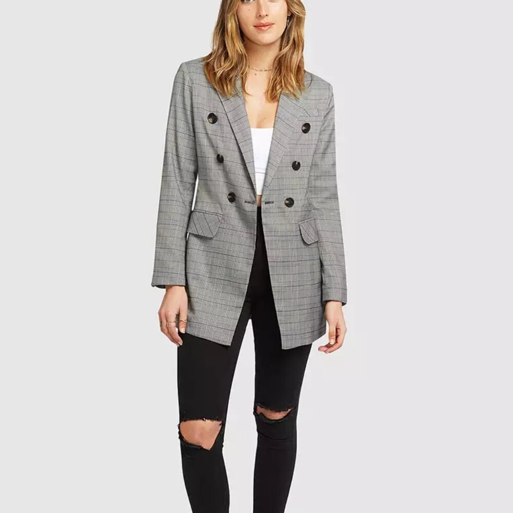 Belle & Bloom - Too Cool For Work Plaid Blazer - Charcoal. Medium
